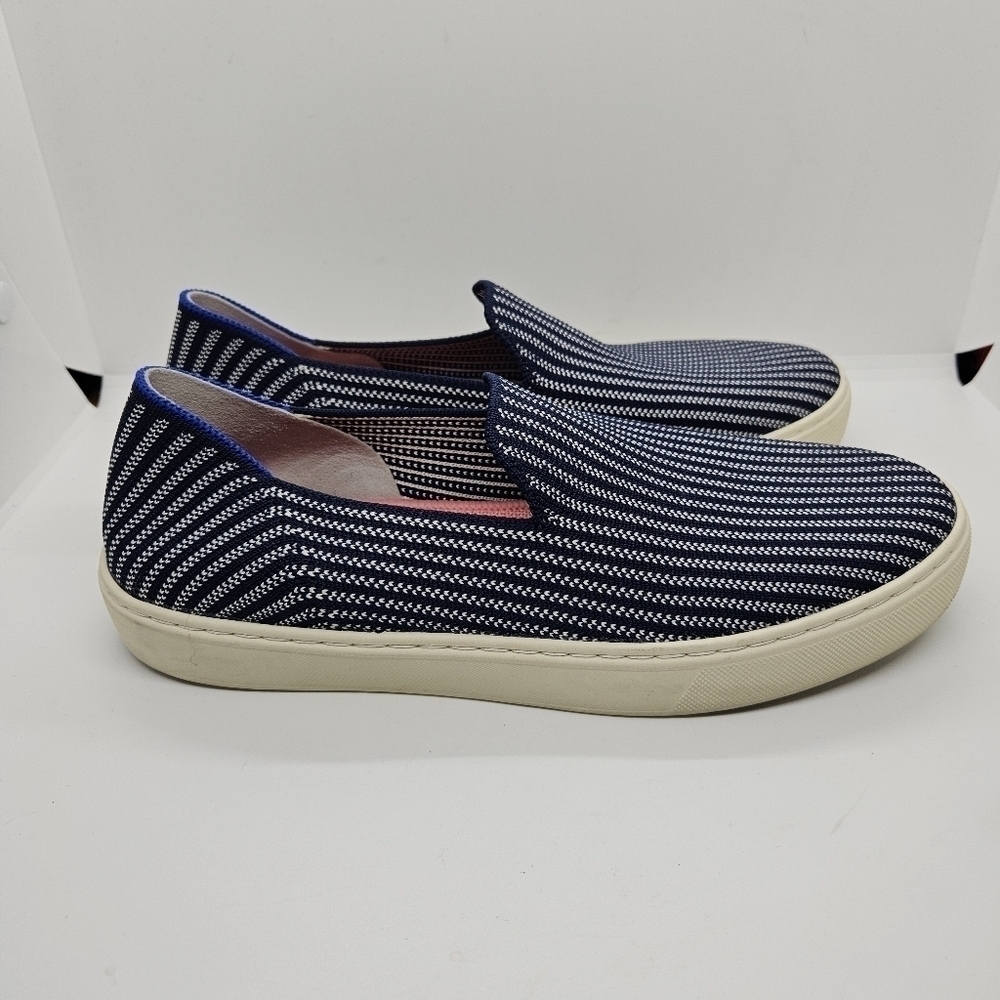 Rothy's Riviera Pinstripe blue and white striped Original Slip on Sneaker sz 8